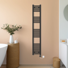 (Black, 1800x300mm) NRG Prefilled Thermostatic Electric Straight Heated Towel Rail Radiator