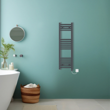 (Anthracite, 1000x300mm) Bathroom Curved Prefilled Electric Heated Towel Rail Ladder Warmer Radiator