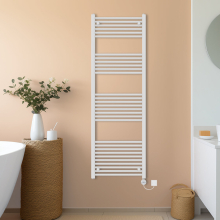 (White, 1800x600mm) NRG Prefilled Thermostatic Electric Straight Heated Towel Rail Radiator