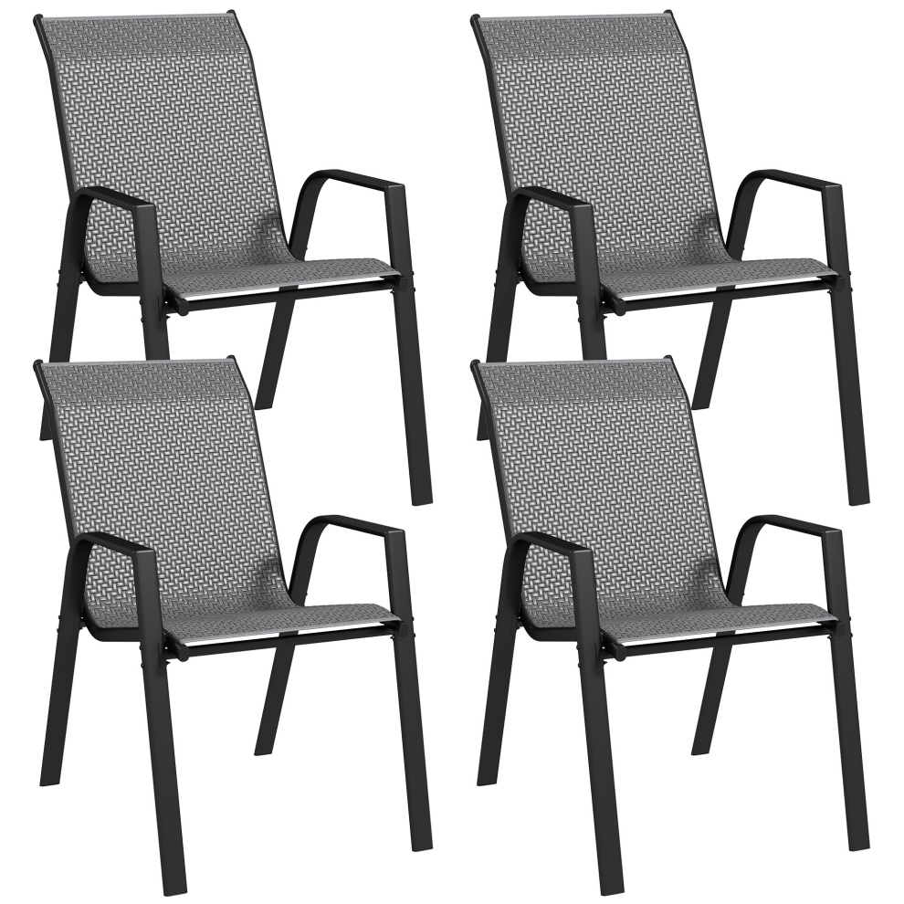 Outsunny Wicker Dining Chairs Set of 4, Stackable Outdoor Chairs, Grey