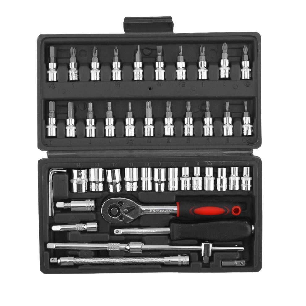 46Pcs Socket Set 1/4" Drive Metric Ratchet Screwdriver Wrench Torx Tool Kit Case
