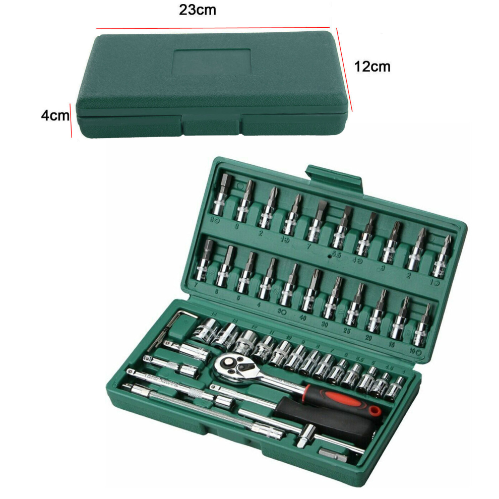 46Pc 1/4" Drive Socket Set Ratchet Wrench Srewdriver Repair Tool With Bit Socket 141725237132