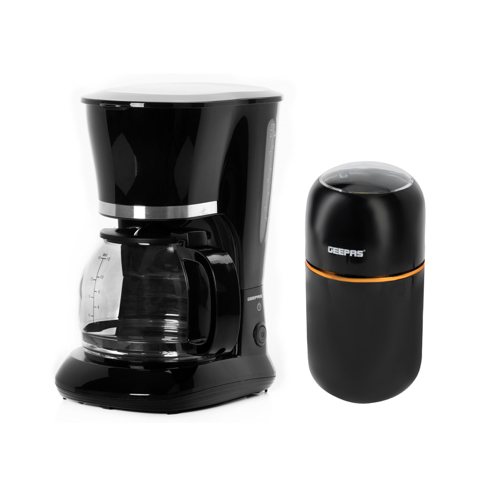 (Black) Geepas Coffee Machine & Coffee Grinder Combo Set