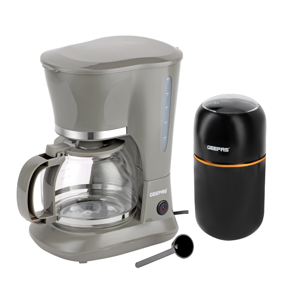 (Grey & Black) Geepas Coffee Machine & Coffee Grinder Combo Set
