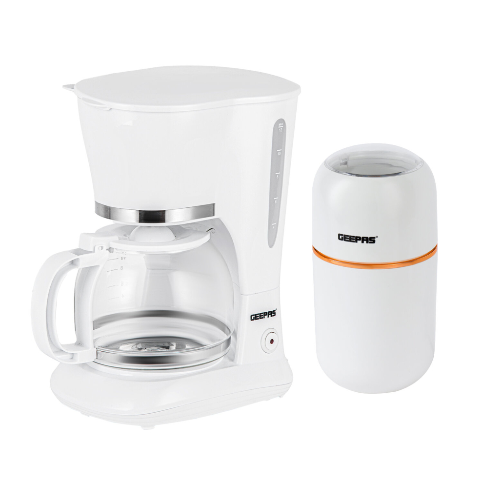 (White) Geepas Coffee Machine & Coffee Grinder Combo Set