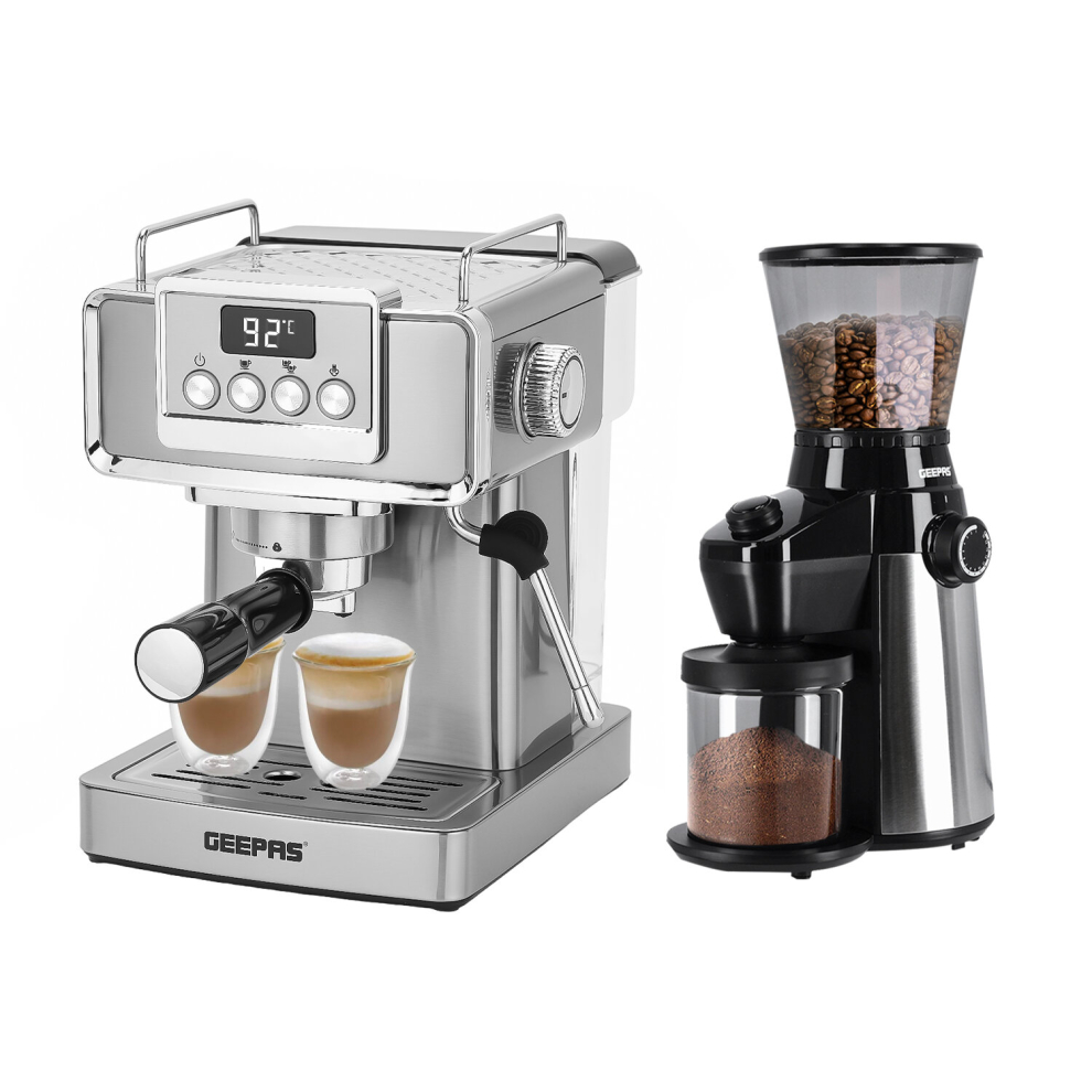 (COCM41520CG41013) Geepas Coffee Machine &Conical Burr Coffee Grinder