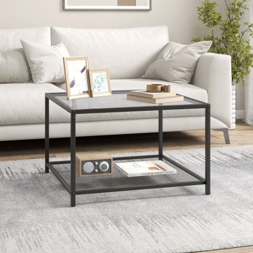 Casart Modern Glass Top Coffee Table Home Square Center Table Accent Sofa Side Table