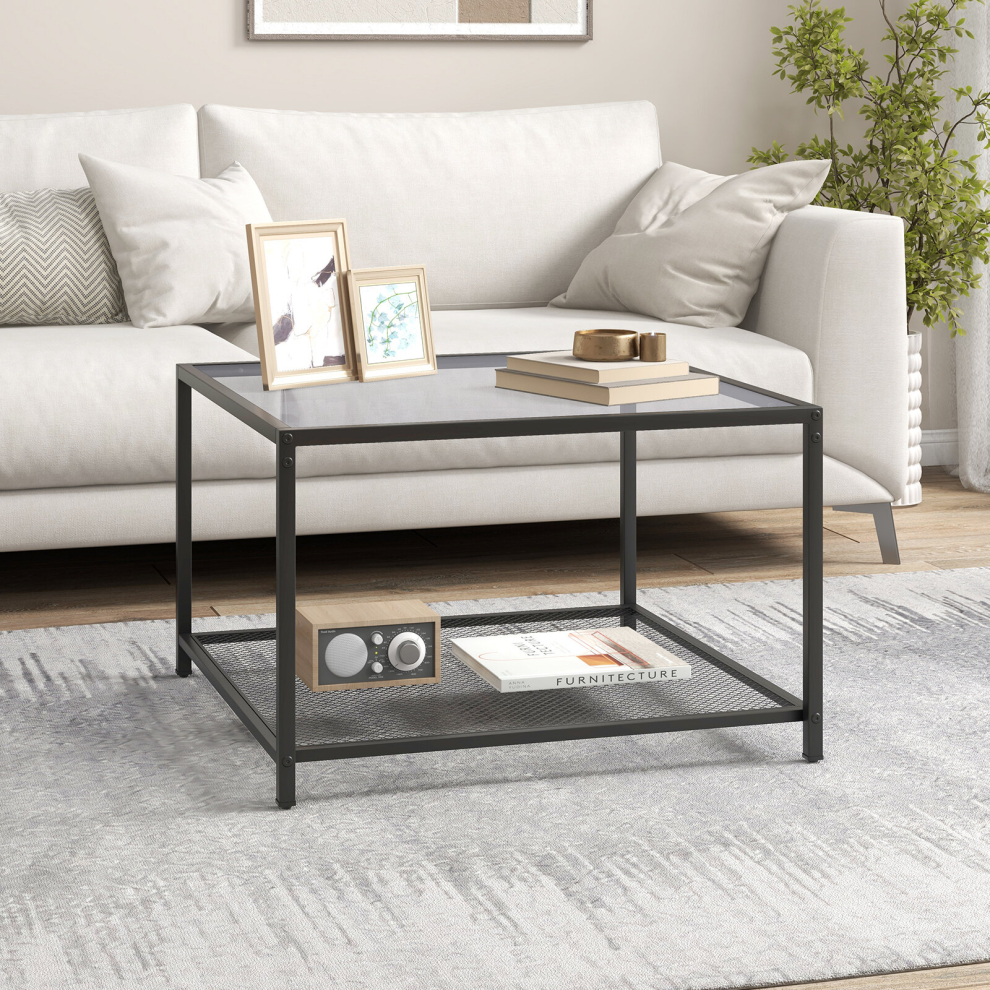 Modern Glass Top Coffee Table Home Square Center Table Accent Sofa Side Table