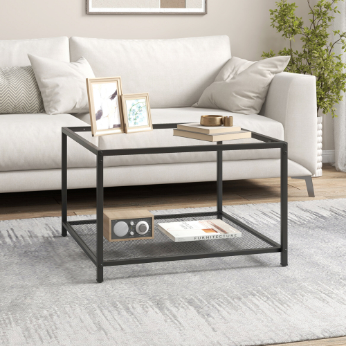 Casart Modern Glass Top Coffee Table Home Square Center Table Accent Sofa Side Table