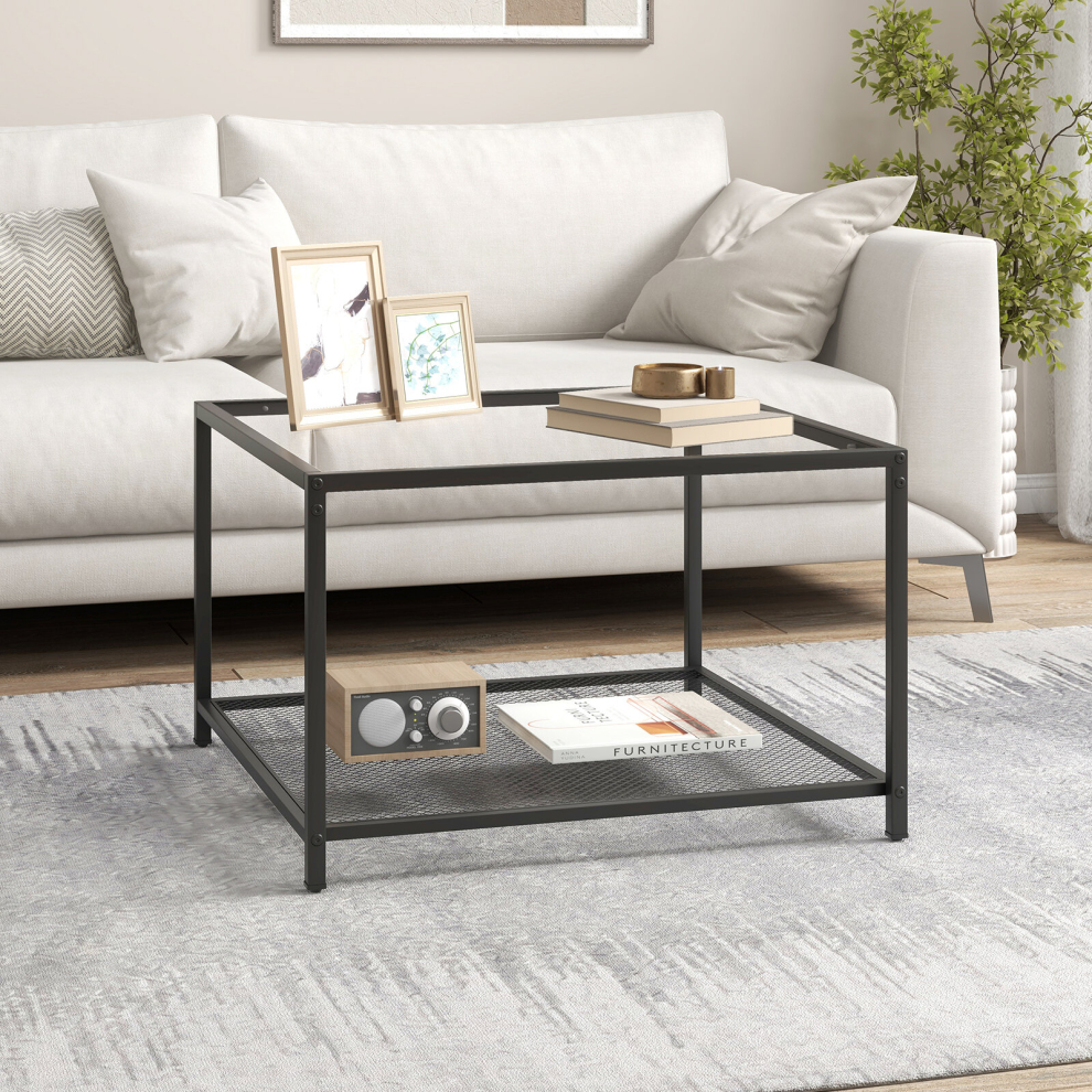 Modern Glass Top Coffee Table Home Square Center Table Accent Sofa Side Table