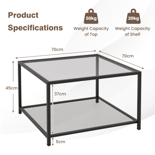 Casart Modern Glass Top Coffee Table Home Square Center Table Accent Sofa Side Table 1