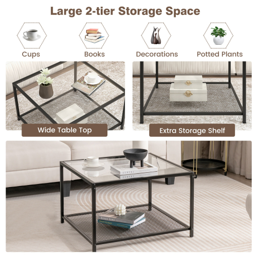 Casart Modern Glass Top Coffee Table Home Square Center Table Accent Sofa Side Table 2