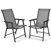 2 Pcs Folding Chairs in Fabric Metal Garden Chairs Load Capacity 150kg