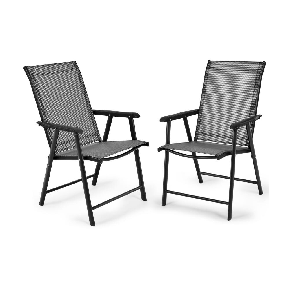 2 Pcs Folding Chairs in Fabric Metal Garden Chairs Load Capacity 150kg