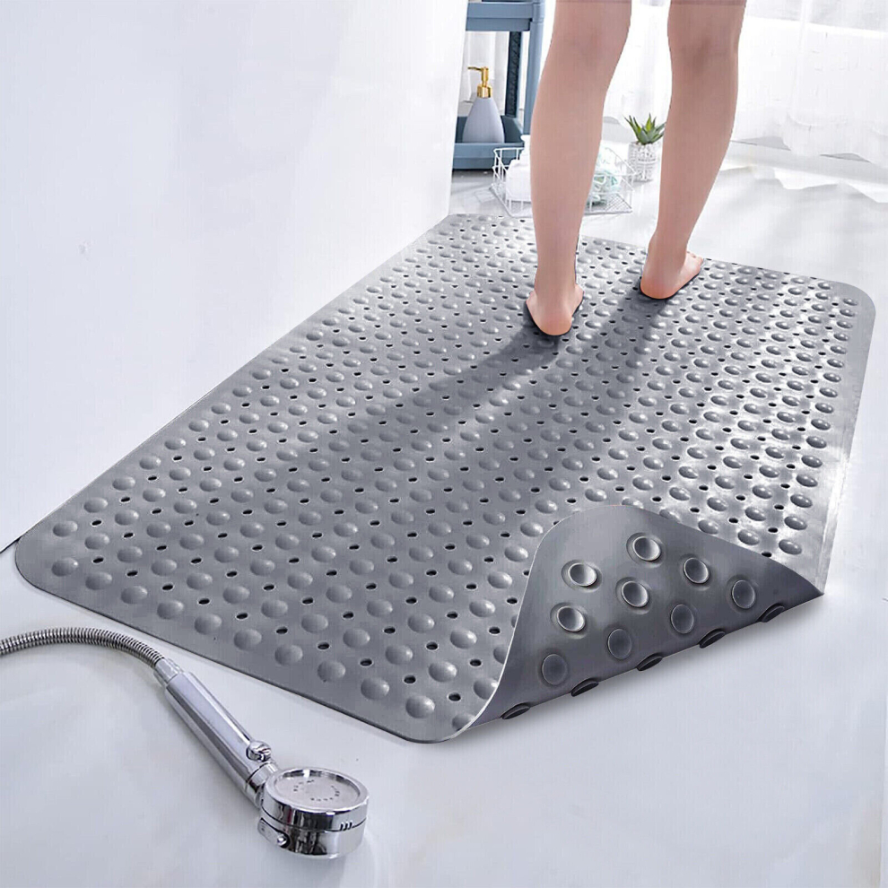 (Small (38 x 70) cm, Grey Bath Shower Mat) Non Slip Bath Shower Mats Anti-Bacterial Bathtub Mat