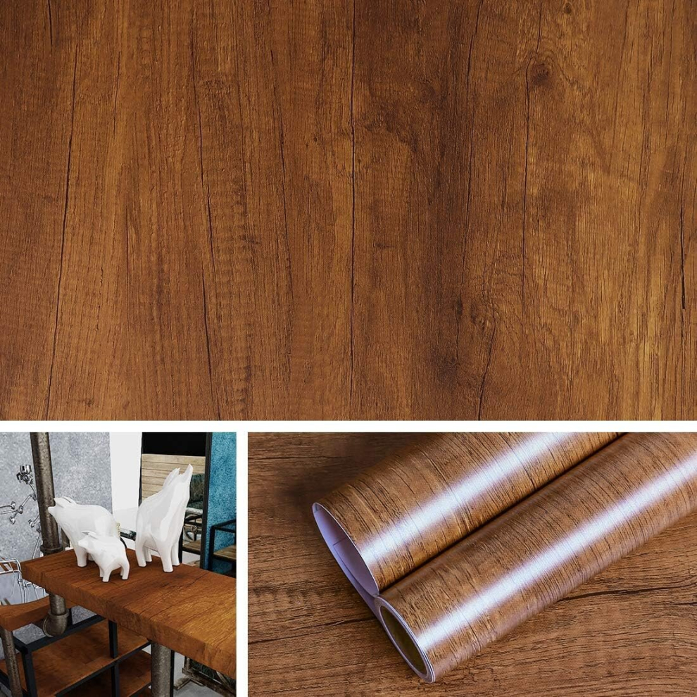 Wood Effect Wallpaper Self Adhesive Contact Paper Brown Wood Vinyl Wrap for Worktop Doors Cabinet Cover Kitchen Counter