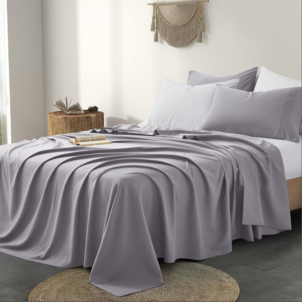 (King (270 x 298 cm), Grey) 100% Egyptian Cotton Flat Sheet Bed Sheets UK