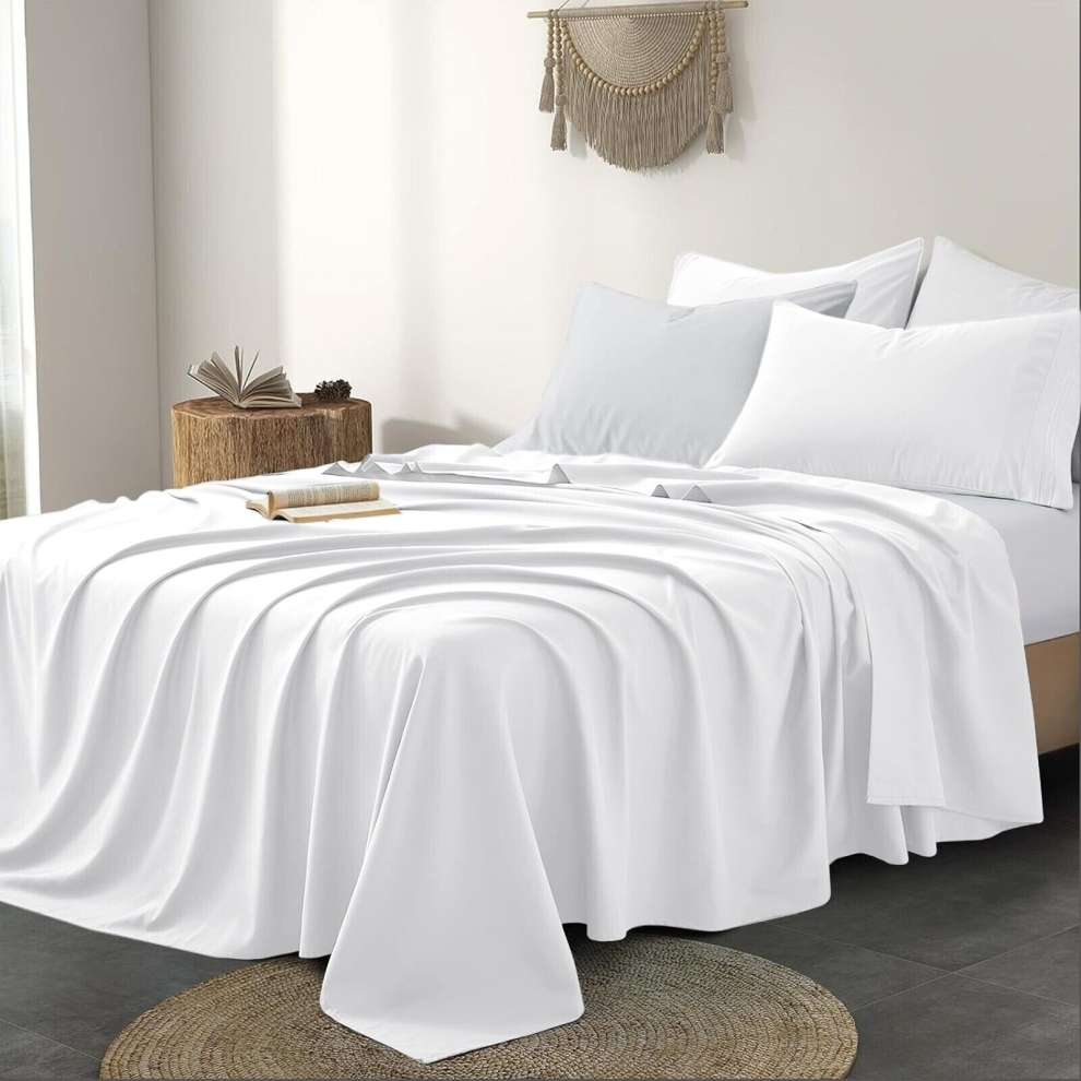 (Double (225 x 275 cm), White) 100% Egyptian Cotton Flat Sheet Bed Sheets UK