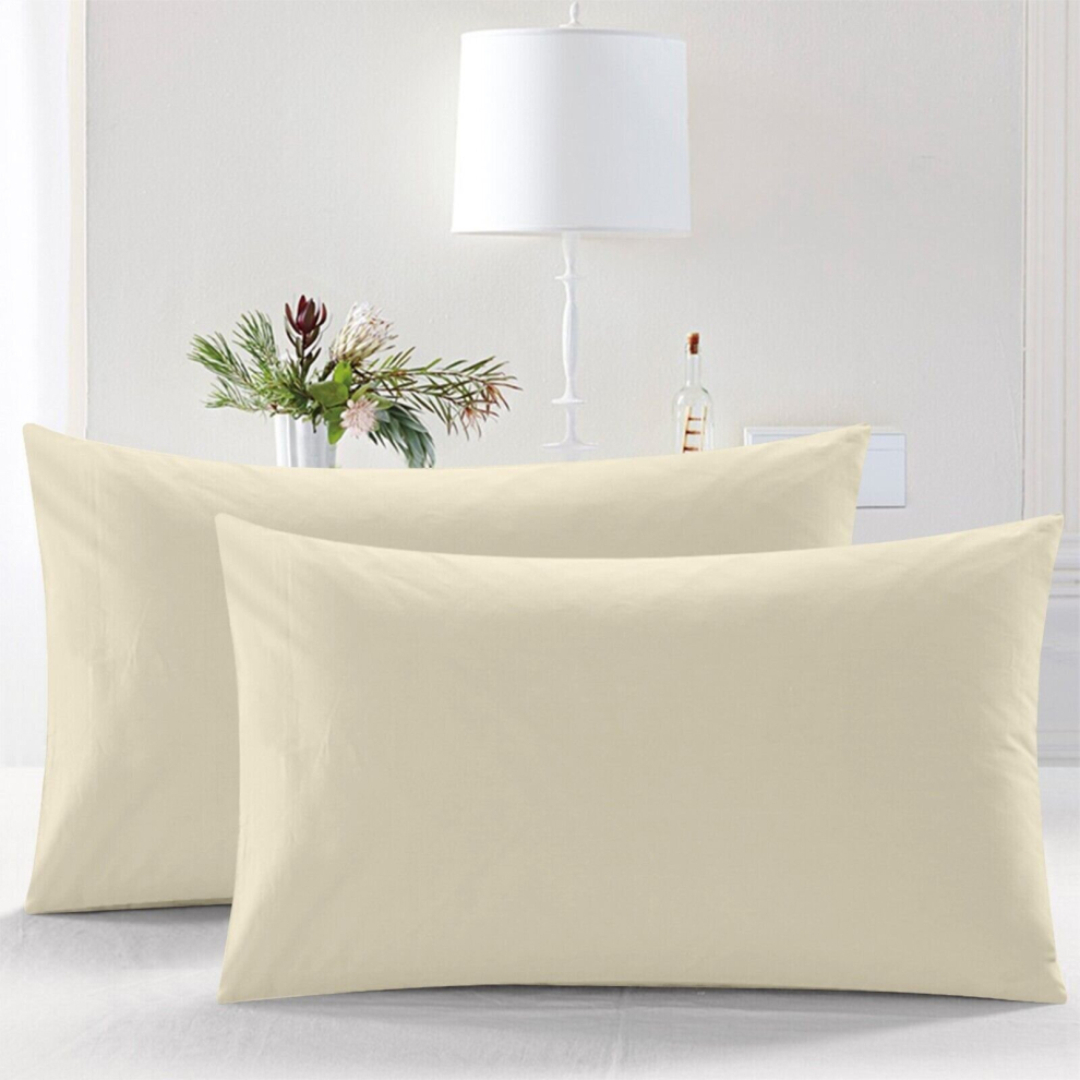 (Pillowcase Only (50 x 75 cm), Cream) 100% Egyptian Cotton Flat Sheet Bed Sheets UK