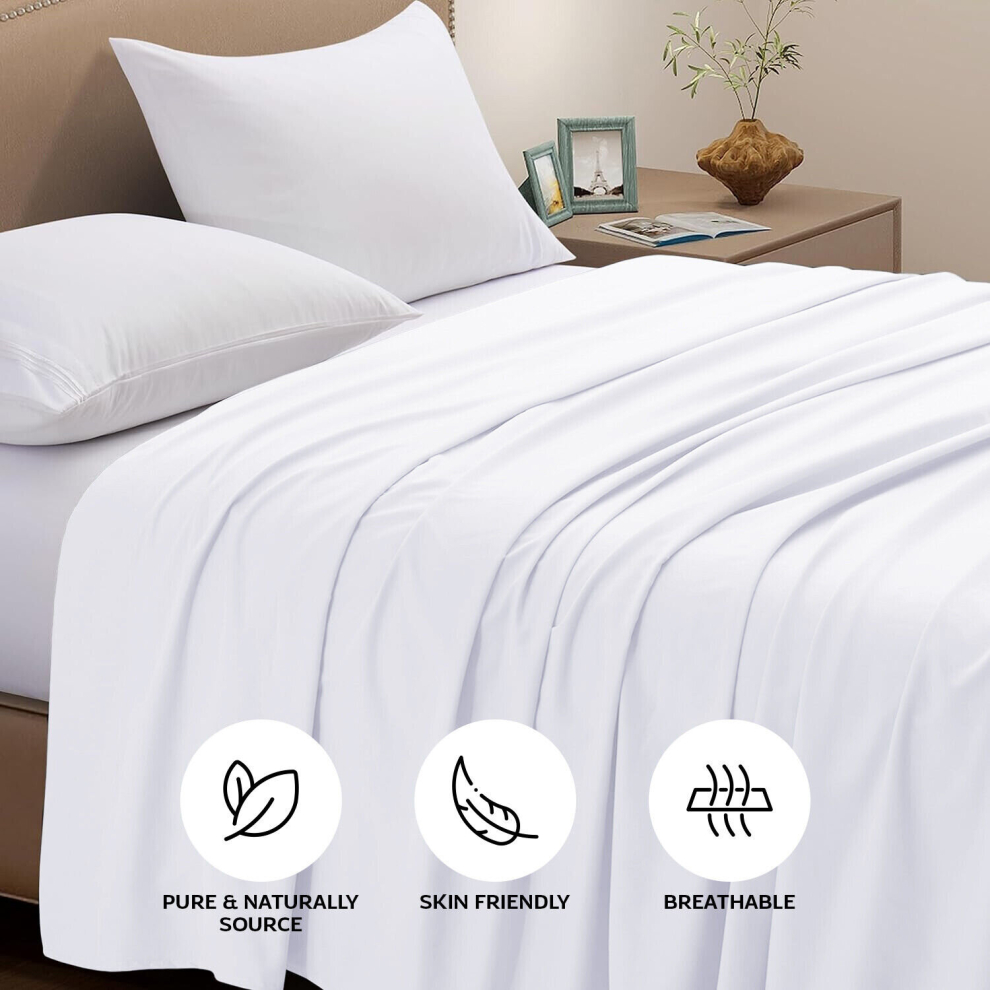 ( Single (175 x 275 cm), White) 100% Egyptian Cotton Flat Sheet Bed Sheets UK