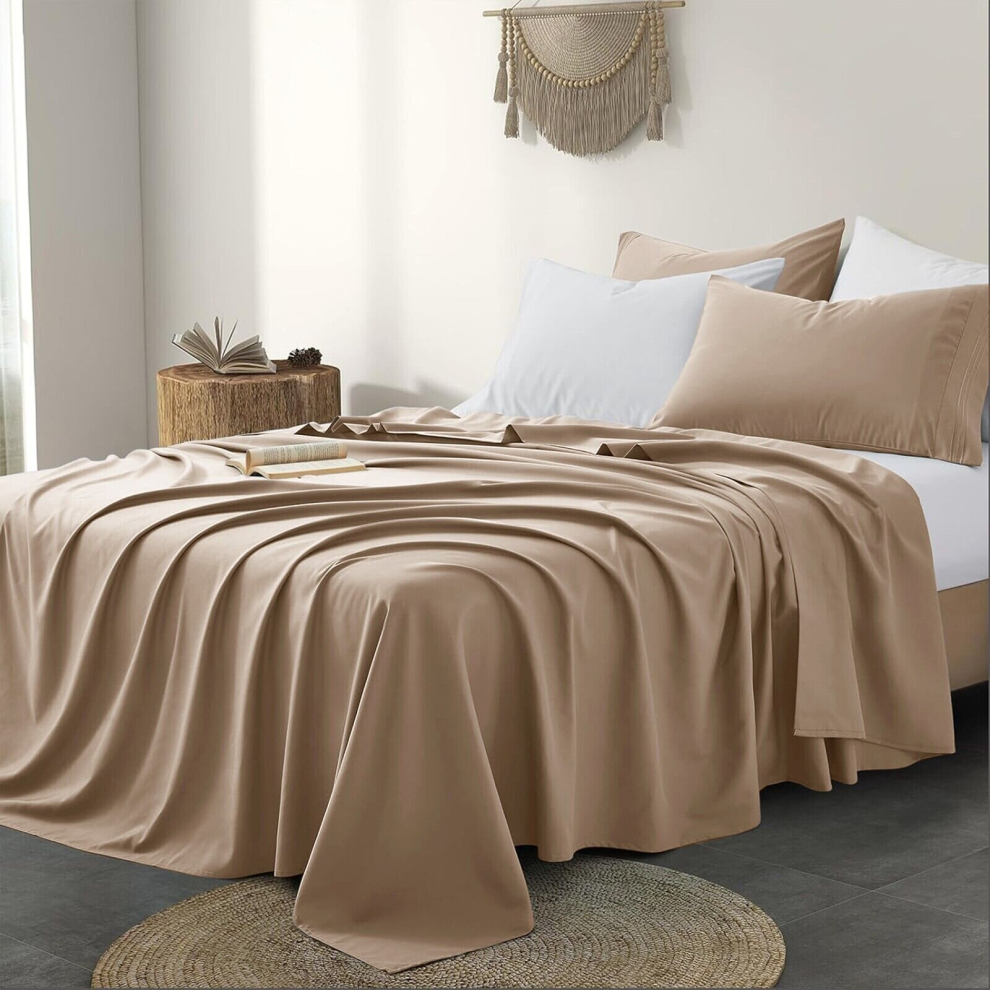 ( Single (175 x 275 cm), Beige) 100% Egyptian Cotton Flat Sheet Bed Sheets UK