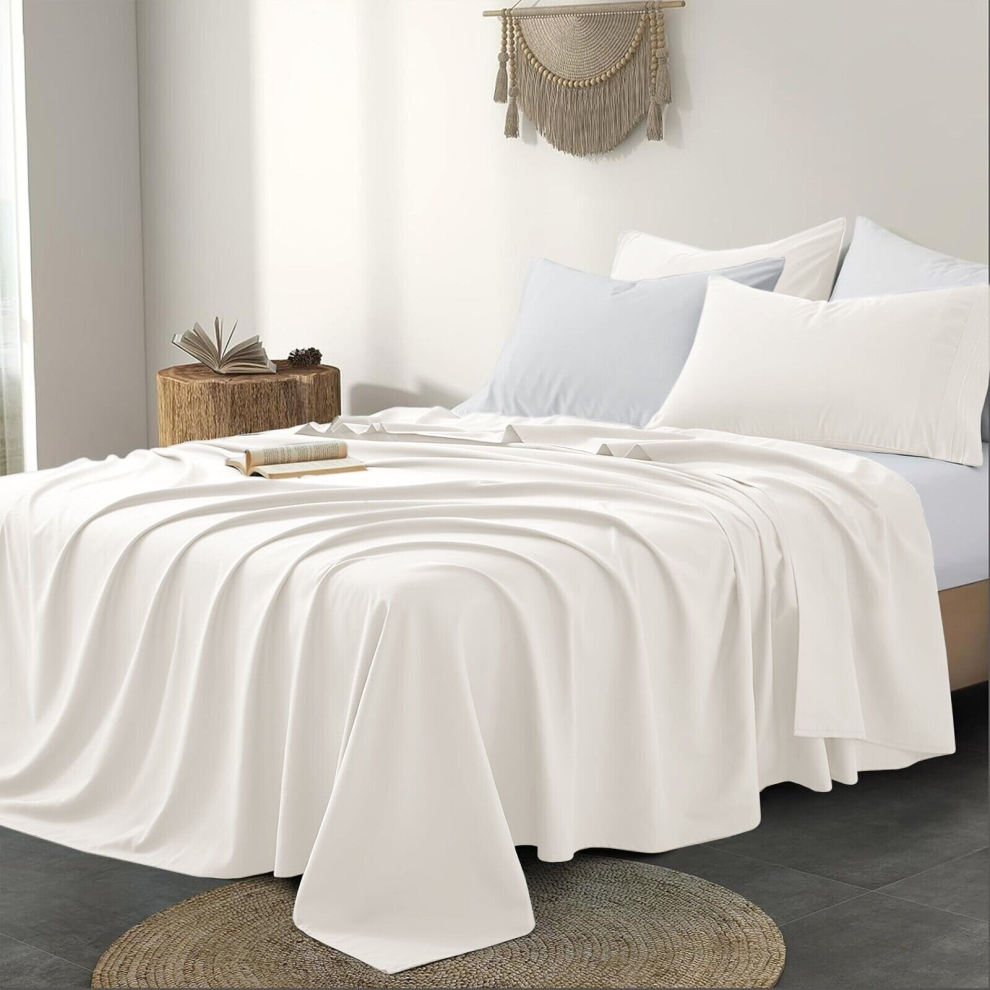 ( Single (175 x 275 cm), Cream) 100% Egyptian Cotton Flat Sheet Bed Sheets UK