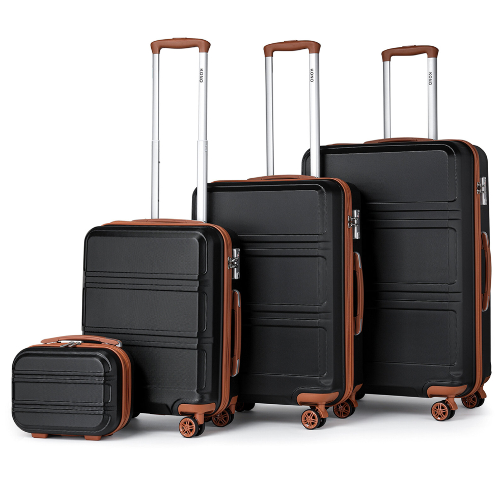 (Black and Brown, 12+20+24+28 inch) KONO ABS Sculpted Horizontal Design 1 or 4 Piece Suitcase