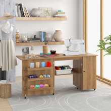 (158 x 50cm) Drop Leaf Sewing Table Foldable Workstation W/ Wheels