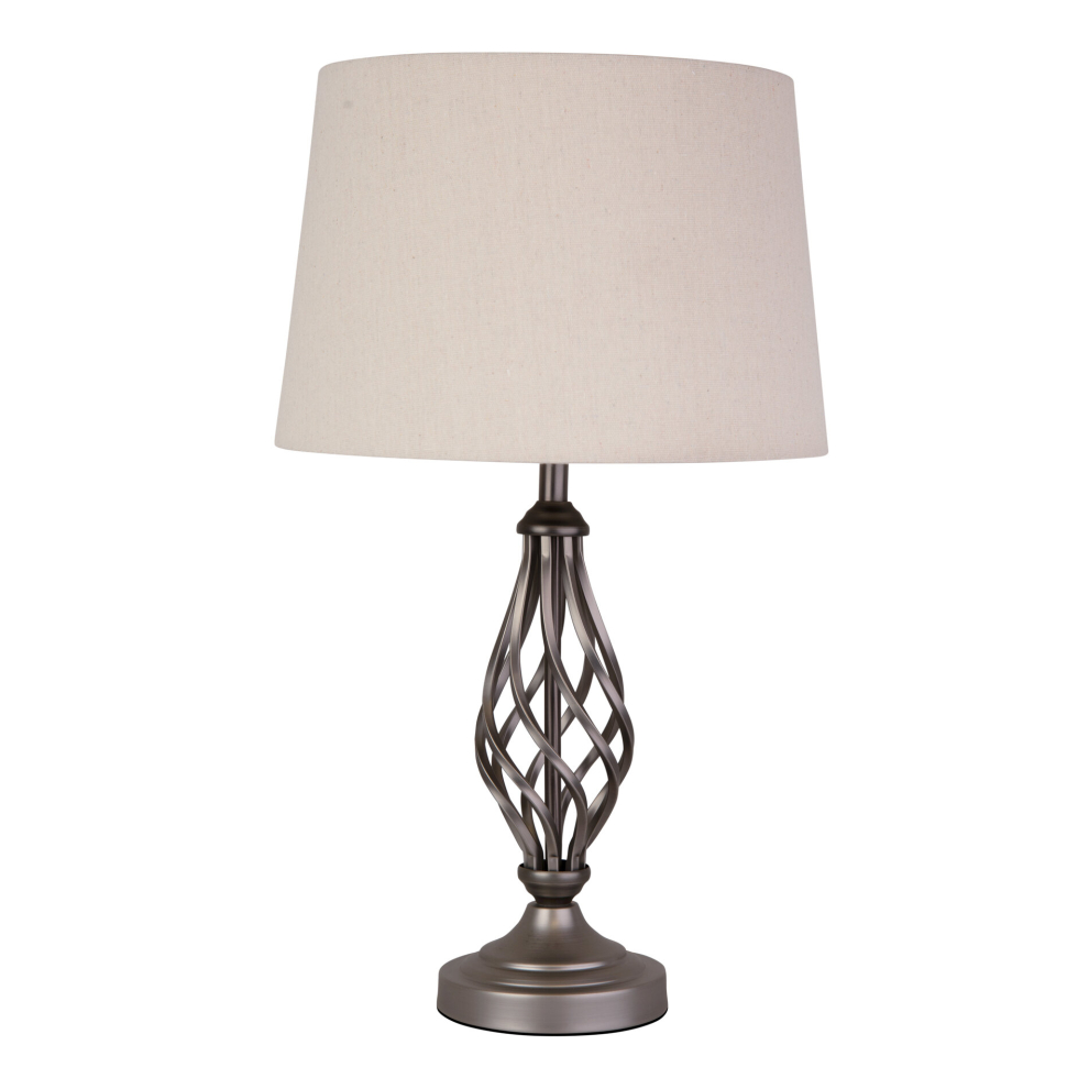 Queenswood Pewter Table Lamp with Natural Linen Shade