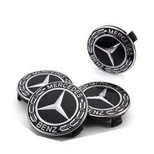 MERCEDES BENZ WHEEL CENTRE CAPS 75MM BADGES BLACK HUB EMBLEM 4 PC
