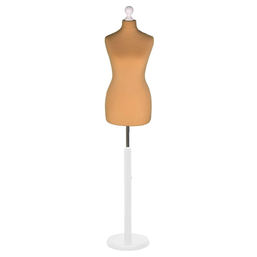 (Female Size 14/16) Female Tailors Dummy Gold Dressmakers Fashion Students Mannequin Display Bust with A White Wood Round Base