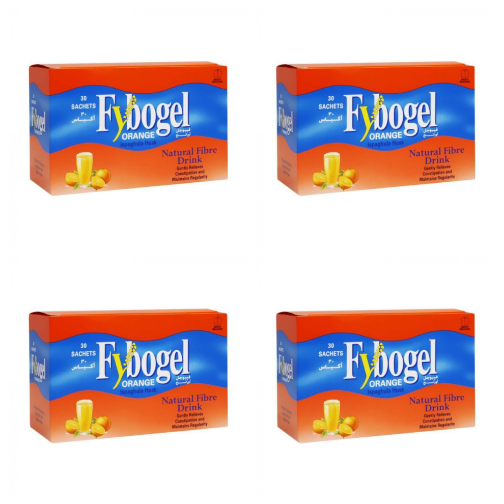 Fybogel Sachets - High-Fiber Drink Supplement For Effective And Gentle Relief Of Constipation (Pack Of 4 Boxes Each Box Contain 30'S)