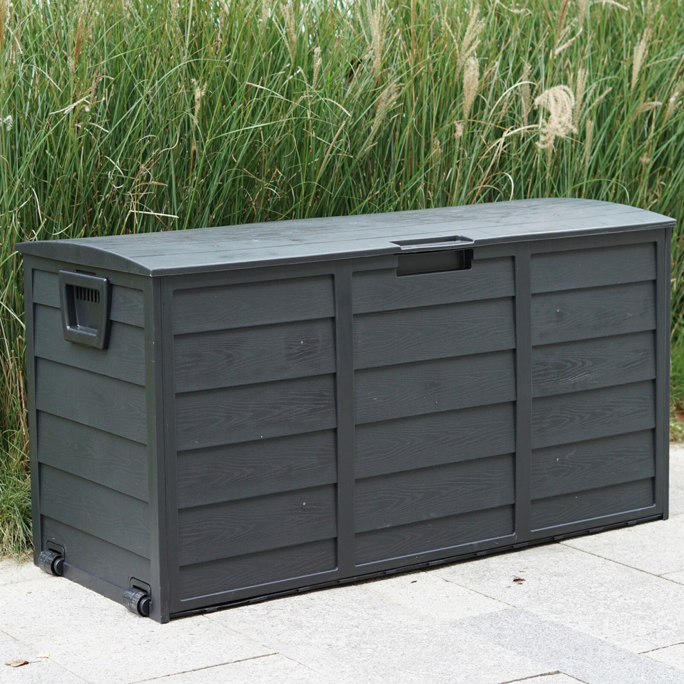 Gr8 Garden 300L Plastic Storage Box Garden Outdoor Shed Utility Cushion Chest Black