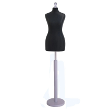 (Female Size 6/8) Female Tailors Dummy Black Dressmakers Fashion Students Mannequin Display Bust with A Silver Wood Round Base