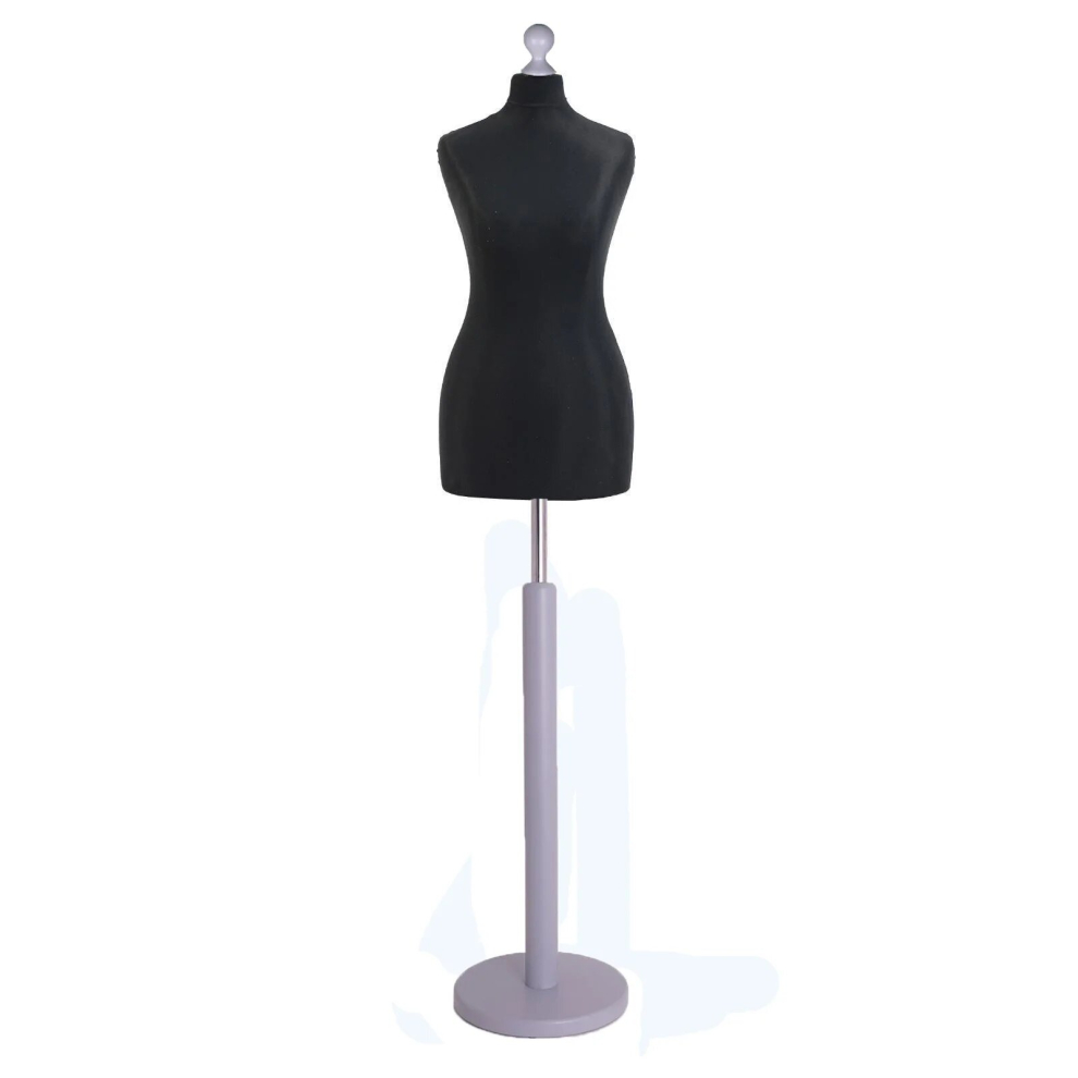 (Female Size 8/10) Female Tailors Dummy Black Dressmakers Fashion Students Mannequin Display Bust with A Silver Wood Round Base-image-OPC-PDCGS2G-NEW