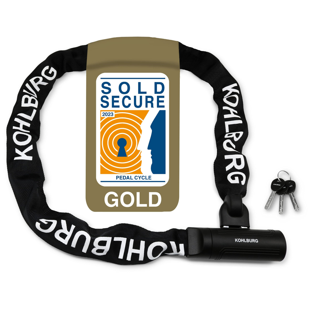 Kohlburg Security Chain Lock Sold Secure Gold - 4 Ft Extra-Long Bicycle Lock - High German Security Standard - Heavy Duty Lock 0.33\ Strong - Secure 4260588091067