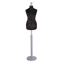 (Female Size 18/20) Female Tailors Dummy Brown Flowers On Black Dressmakers Fashion Students Mannequin Display Bust with A Silver Wood Round Base
