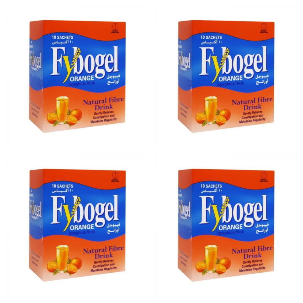 Fybogel Orange Sachets - Convenient Fiber Supplement In Zesty Flavor ( Pack Of 4 Boxes Each Box Contain10's )