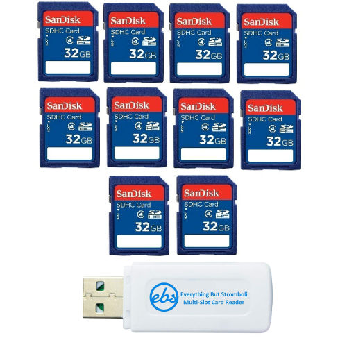 SanDisk 10 Pack SanDisk SD Hc 32 gB class 4 Flash Memory card SDSDB-032g Retail SDHc - with Everything But Stromboli (tm) combo Reader