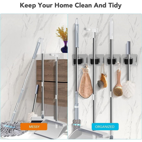 4xSelf Adhesive Wall Mounted Mop Holder Hooks Broom Hanger Spring Clip 2