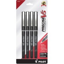 Pilot, Precise V5, Capped Liquid Ink Rolling Ball Pens, Extra Fine Point 0.5 mm, Black, Pack of 4