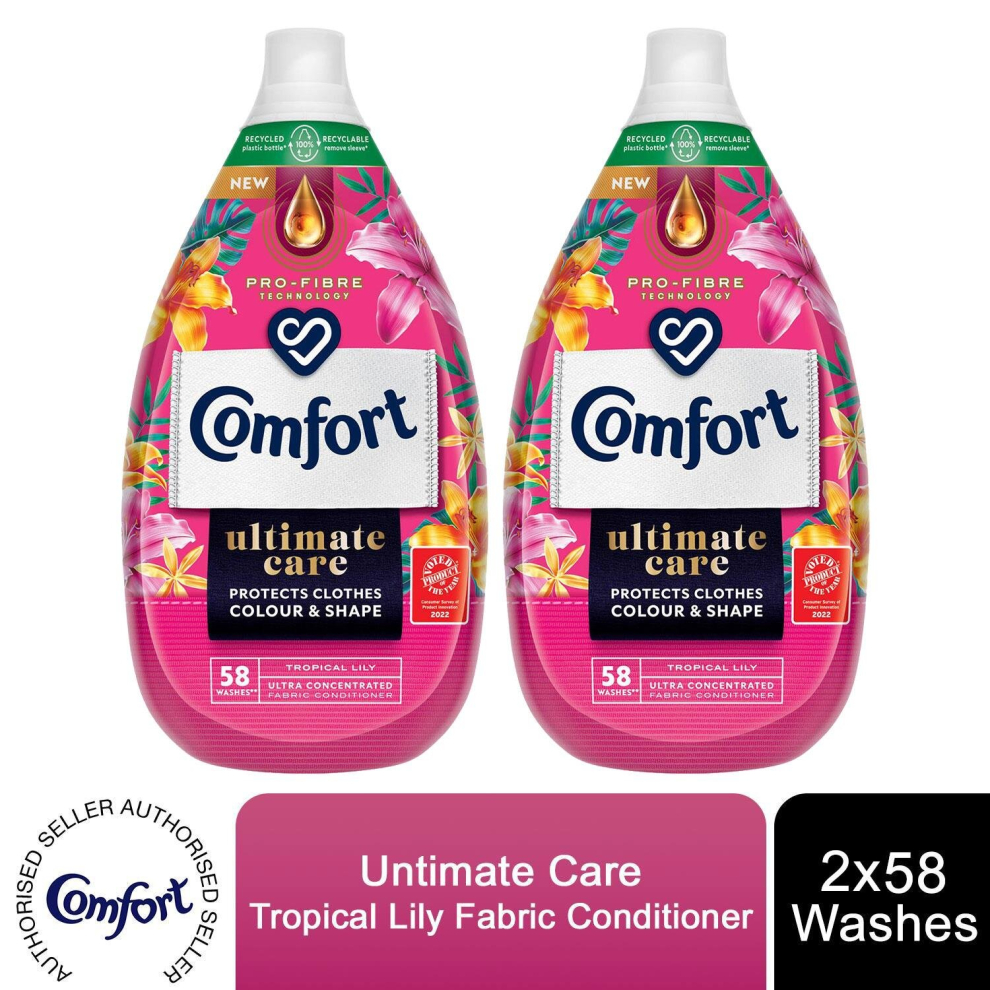 2x Comfort Fabric Conditioner Tropical Lily Ultra-concentrated 870 ml