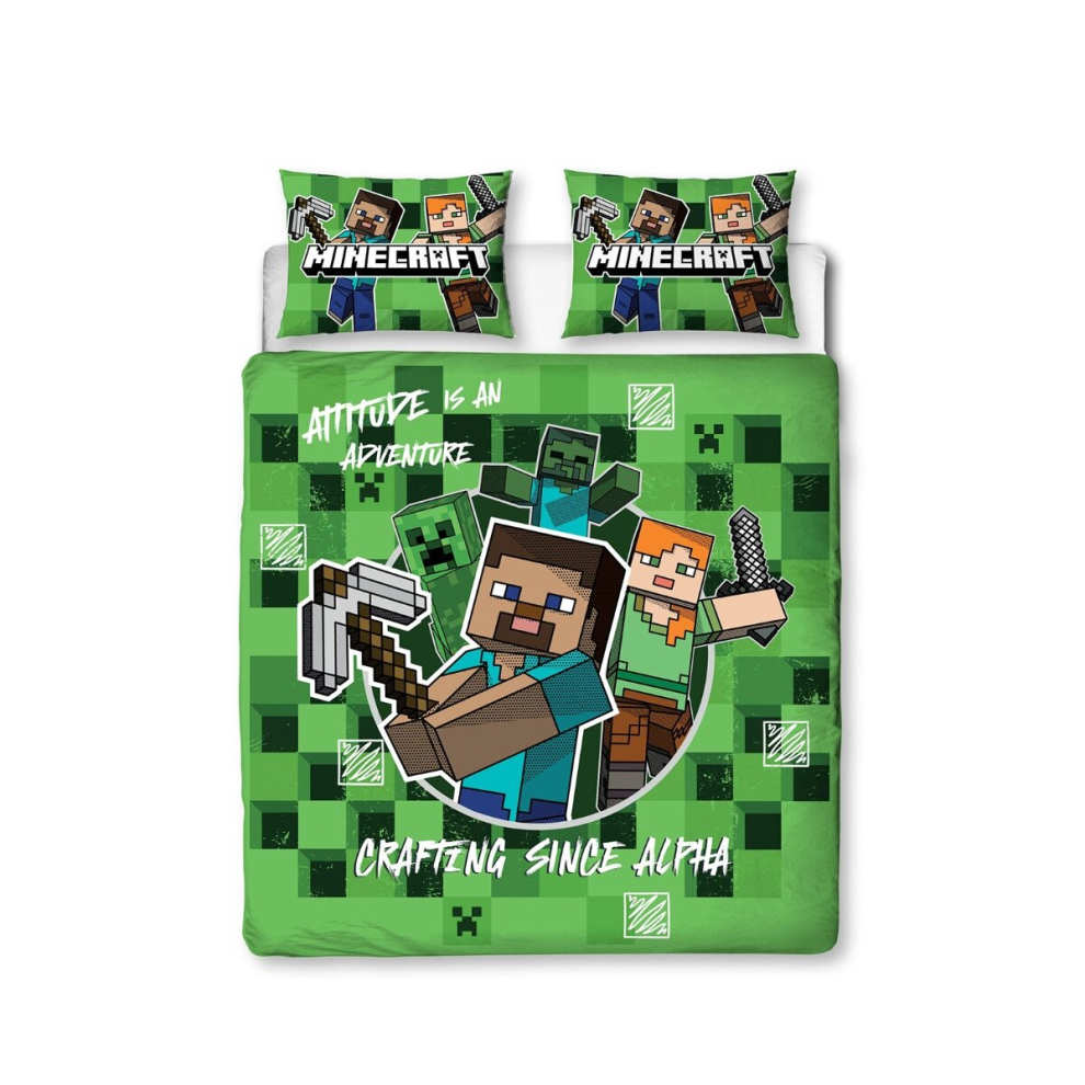 Minecraft Block Check Double Duvet Cover and Pillowcase Set