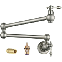 (Brushed Nickel) Gold Pot Filler Faucet, Wall Mount Copper Folding Faucet 2 Handle with Double Joint Swing Arms, Single Hole Brass Commercial Kitchen Faucet Over Stove