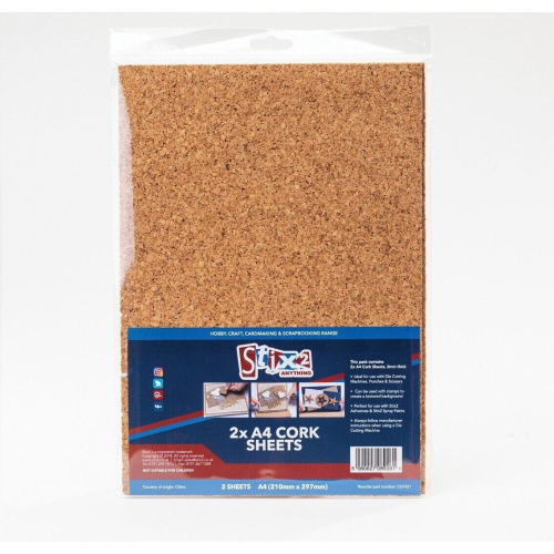 Pack Of 2 A4 Cork Sheets Textured 2mm Thick For Craft Die Cutting Card Making