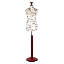 (Female Size 14/16) Female Tailors Dummy Black Flowers On Cream Dressmakers Fashion Students Mannequin Display Bust with A Red Wood Round Base
