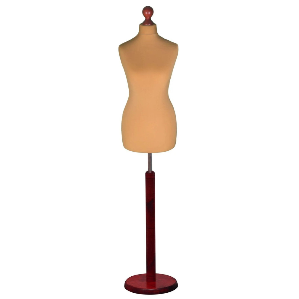 (Female Size 12/14) Female Tailors Dummy Gold Dressmakers Fashion Students Mannequin Display Bust with A Red Wood Round Base