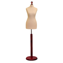 (Female Size 10/12) Female Tailors Dummy Cream Dressmakers Fashion Students Mannequin Display Bust with A Red Wood Round Base