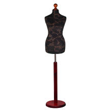 (Female Size 18/20) Female Tailors Dummy Brown Flowers On Black Dressmakers Fashion Students Mannequin Display Bust with A Red Wood Round Base