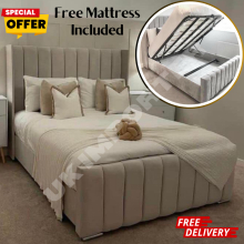 (Super King, Any Other Color(with Gas Lift)-Message us) Luxury Winged Panel Plush Upholstered Velvet Bed Frame Optional Gaslift Ottoman Storage